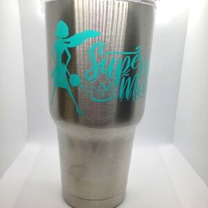 Handpainted Super Mom 27 oz Tumbler with Lid Straw